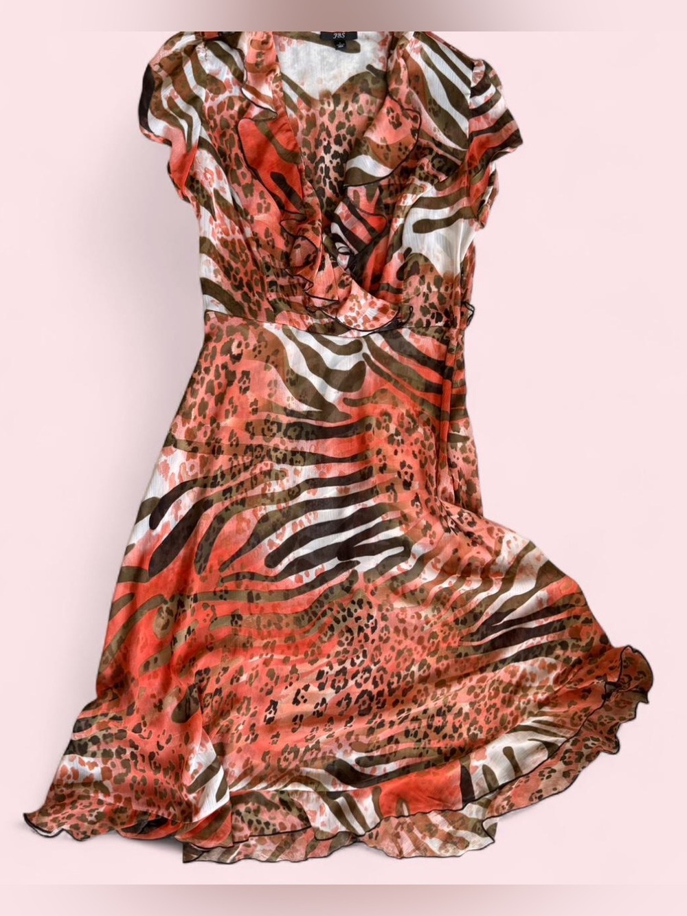JBS Coral Animal-Print Midi Wrap Dress with Ruffle Detail
